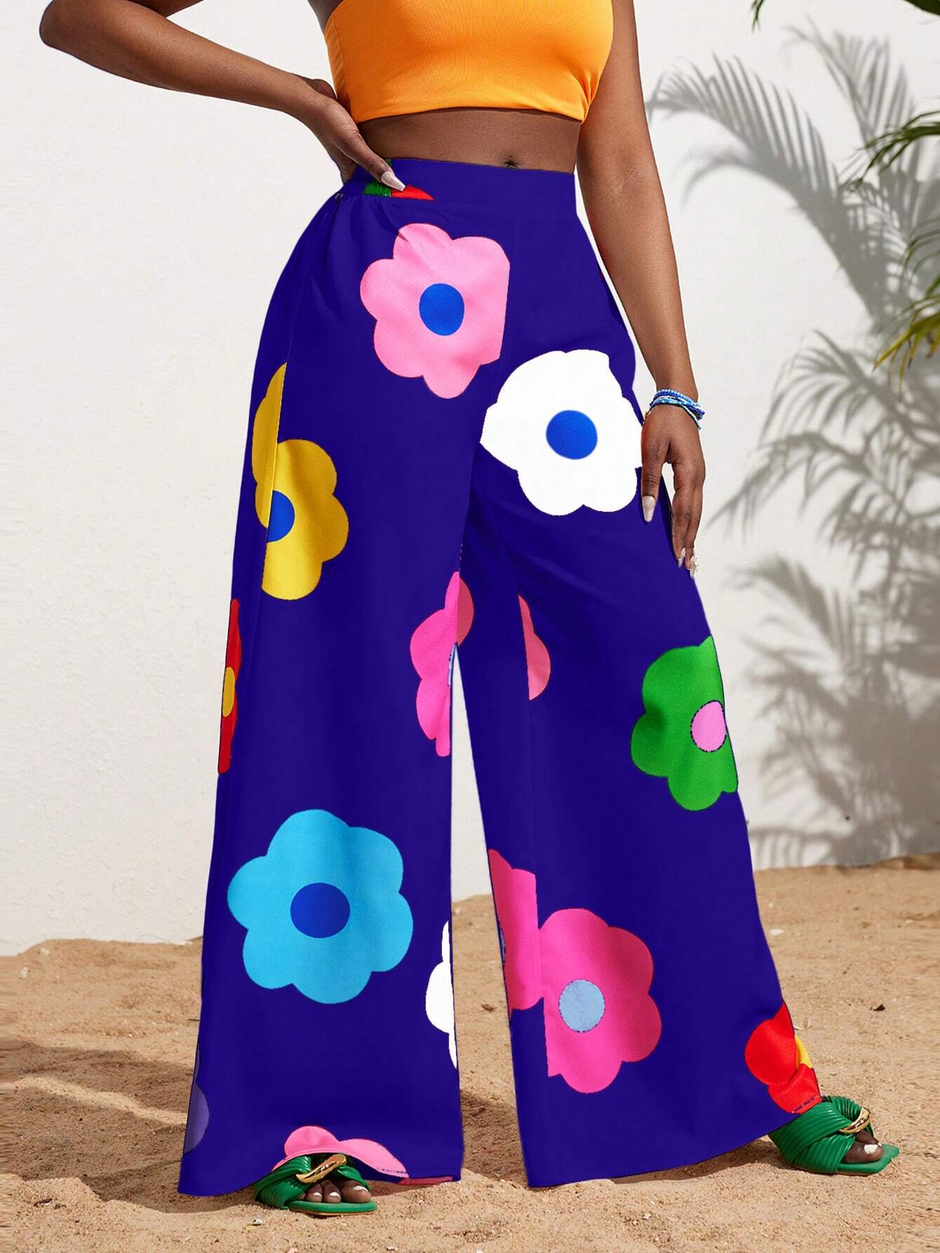 Slayr Summer Casual Vacation Colorful Flower All-Over Printed Wide-Leg Pants shein
