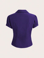 Sweetra V-Neck Ruched Cutout Waist Women's Short Sleeve Blouse shein