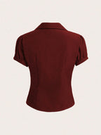 Sweetra V-Neck Ruched Cutout Waist Women's Short Sleeve Blouse shein