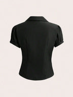 Sweetra V-Neck Ruched Cutout Waist Women's Short Sleeve Blouse shein