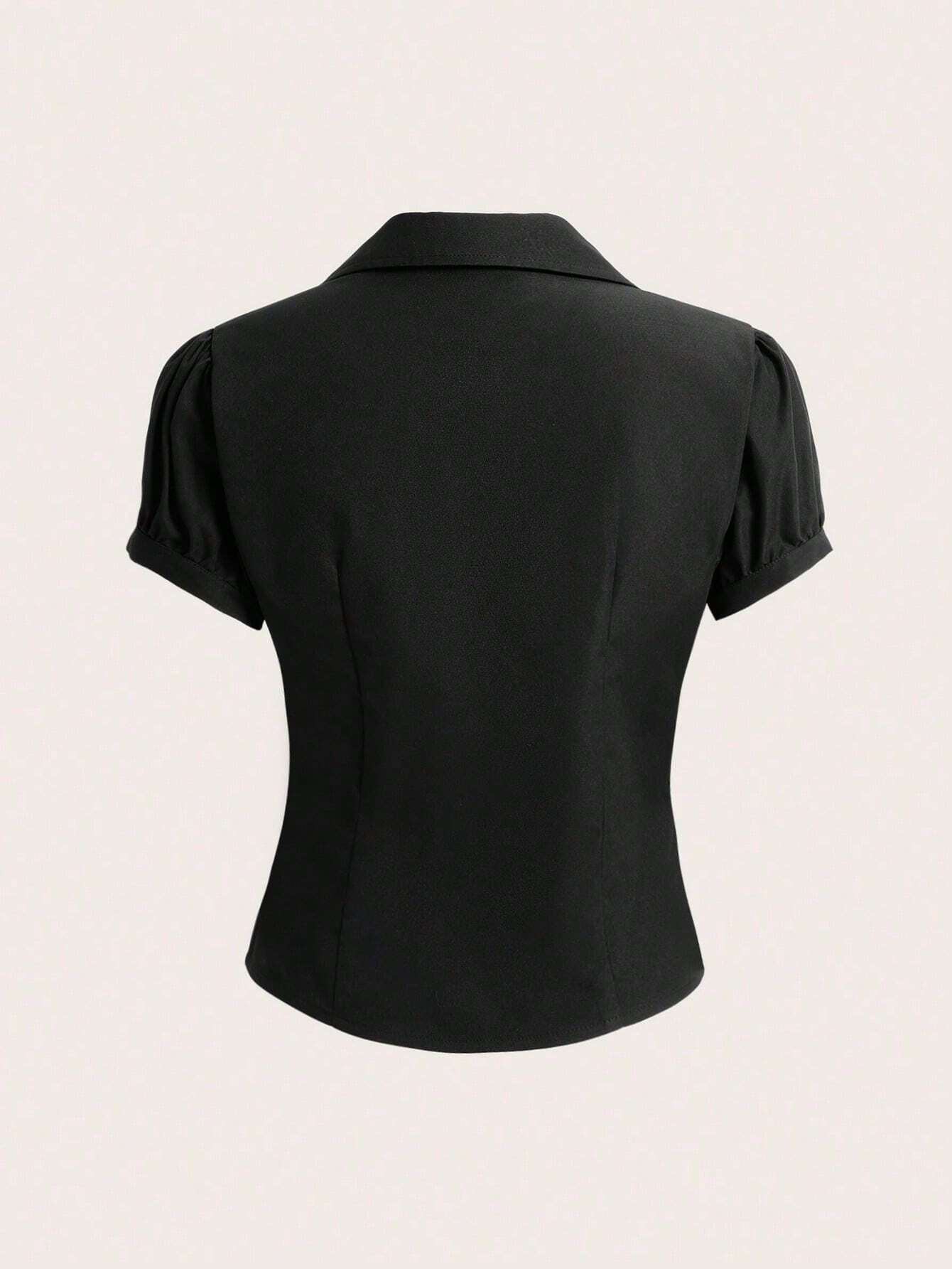Sweetra V-Neck Ruched Cutout Waist Women's Short Sleeve Blouse shein