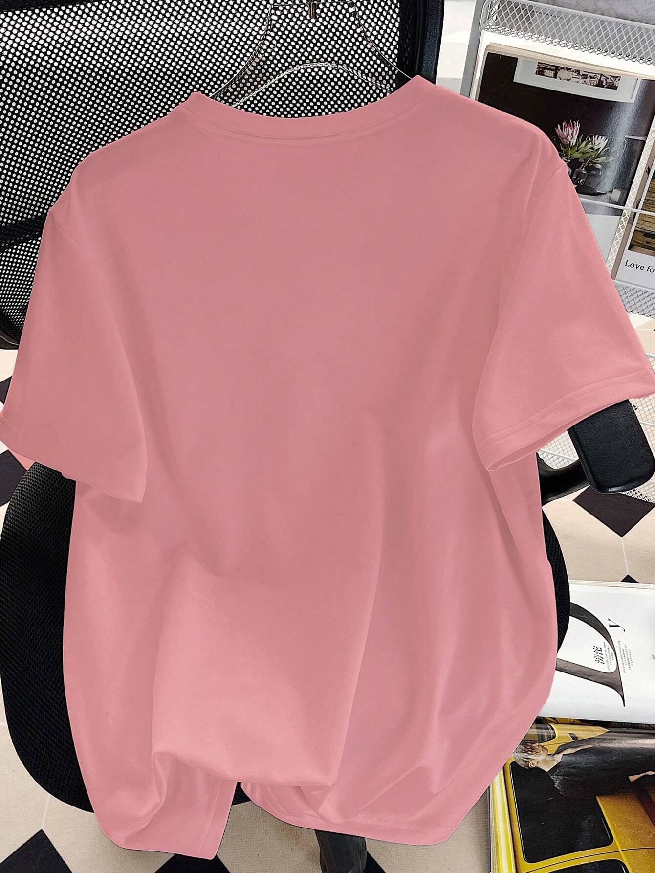 EZwear Oversized Casual Cherry Pattern Round Neck Short Sleeve T-Shirt shein