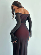 Firerie Women's Elegant Sexy Red Mesh Overlay Spaghetti Strap Party Dress shein