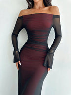 Firerie Women's Elegant Sexy Red Mesh Overlay Spaghetti Strap Party Dress shein