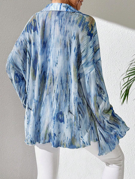 LUNE Women's Random Floral Print Bell Sleeve Blouse