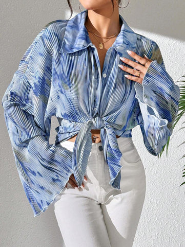 LUNE Women's Random Floral Print Bell Sleeve Blouse