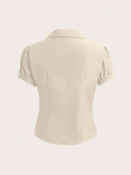 Sweetra V-Neck Ruched Cutout Waist Women's Short Sleeve Blouse shein
