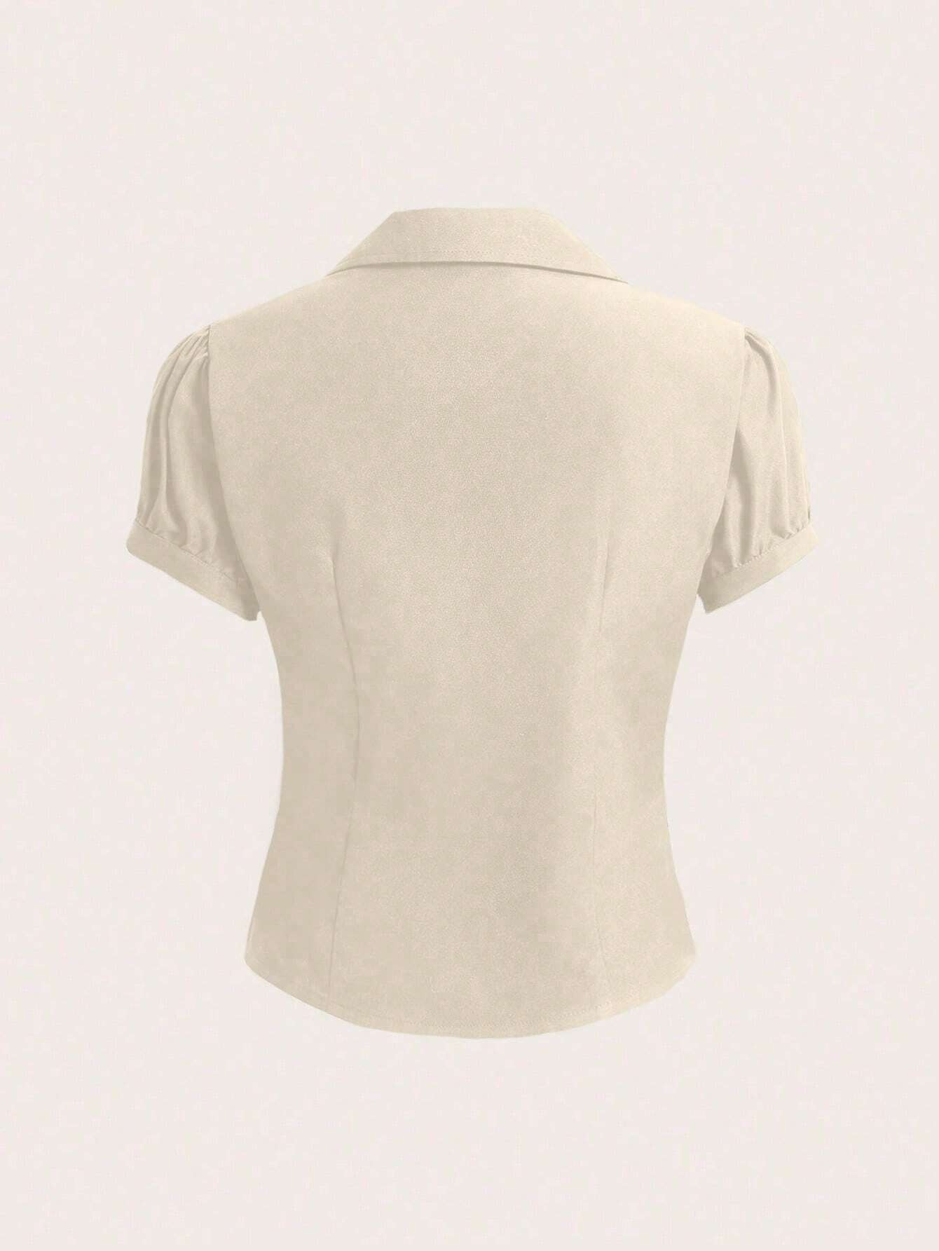 Sweetra V-Neck Ruched Cutout Waist Women's Short Sleeve Blouse