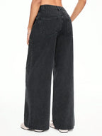 ROMWE Kawaii Lace Up Front Wide Leg Jeans shein