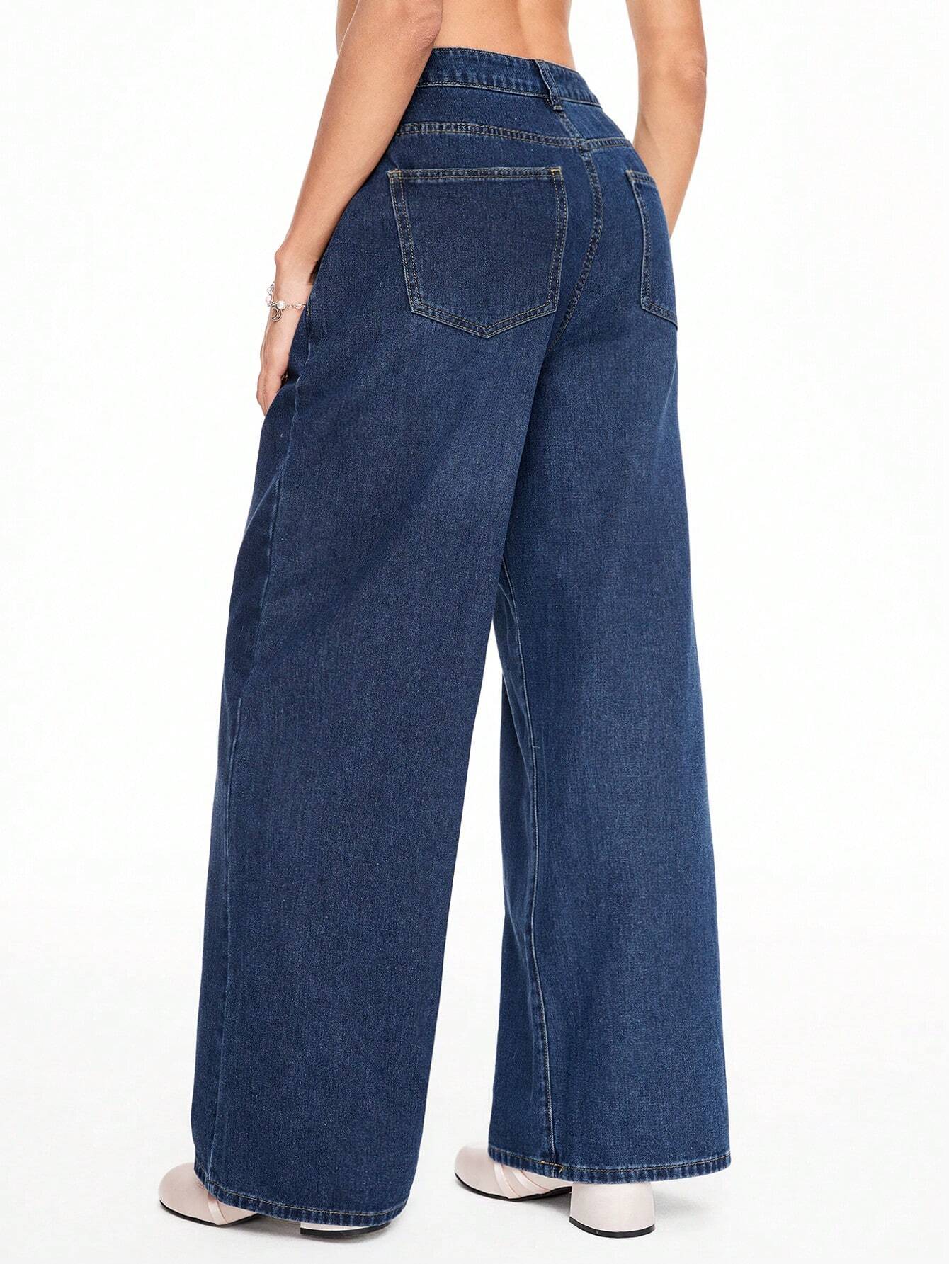 ROMWE Kawaii Lace Up Front Wide Leg Jeans shein
