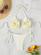 SXY Women's Halter Neck Tied Back Floral Print Bikini Set With Side Tie Bottoms shein