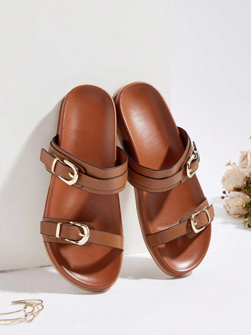 Metal Buckle Flat Sandals