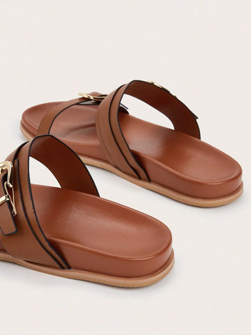 Metal Buckle Flat Sandals