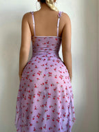 Mesh Floral Underwire Slit Pleated Fashion Lingerie Dress+T-Back 2pcs/Set shein