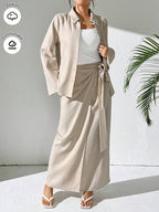 Mulvari 2pcs Women's Casual Button-Up Shirt And A-Line Skirt Set shein