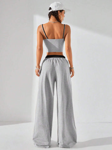 Coolane Women's Summer Casual Sport Knit Two Fake Pieces Tank Tops & Sweatpants