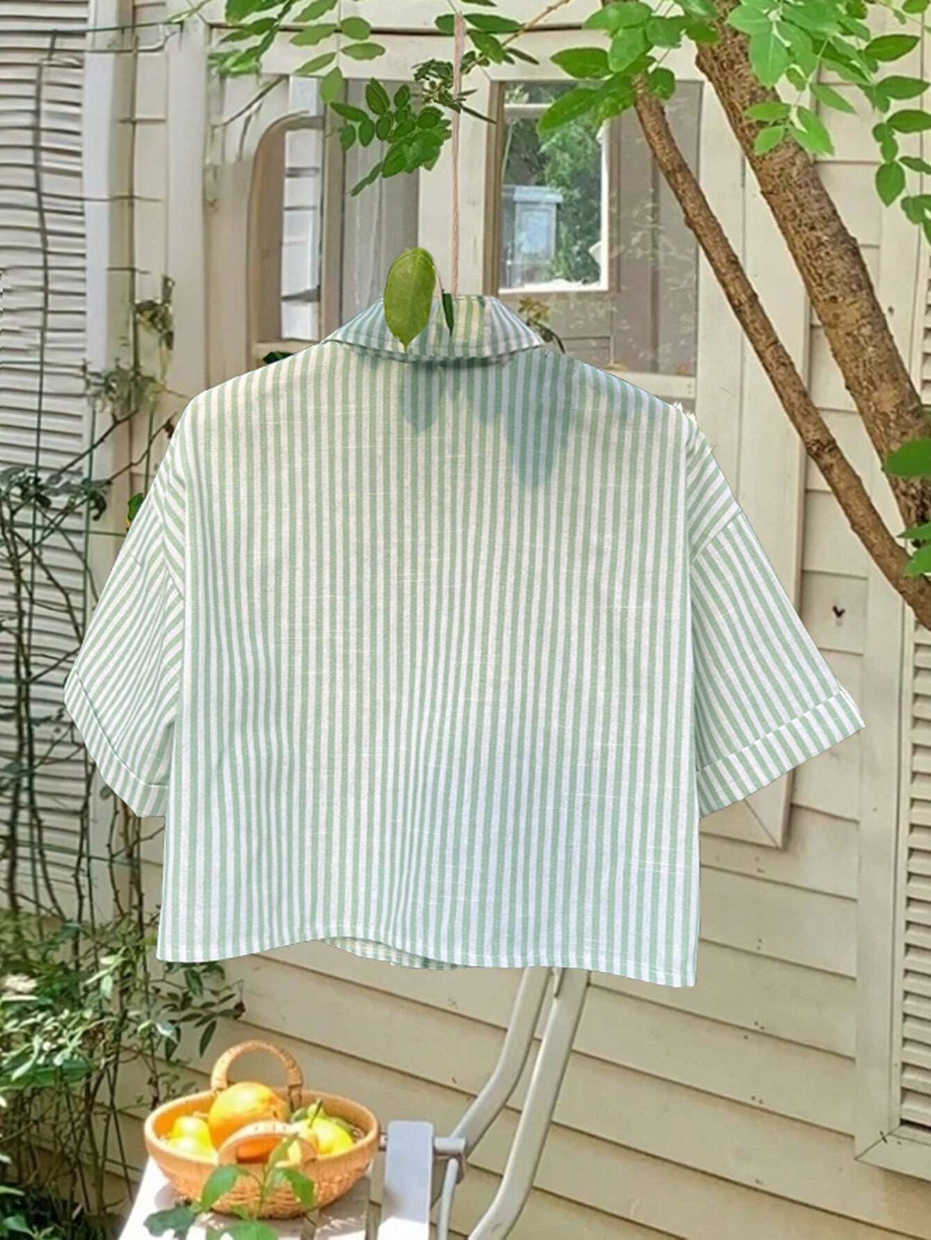 MOOSTA Striped Cropped Relaxed Casual Women Oversized Cuffed Sleeve Blouse shein