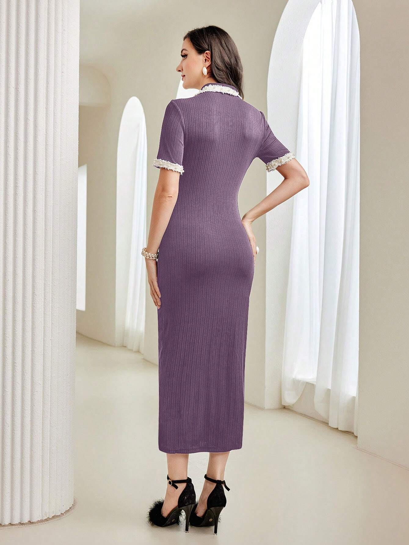 Modely Contrast Trim Button Front Bodycon Dress shein