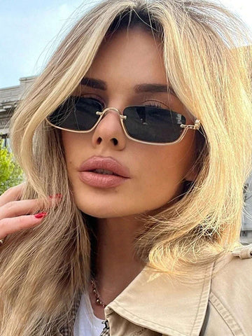 1pc Women's Half-Frame Square Metal Fashion Glasses