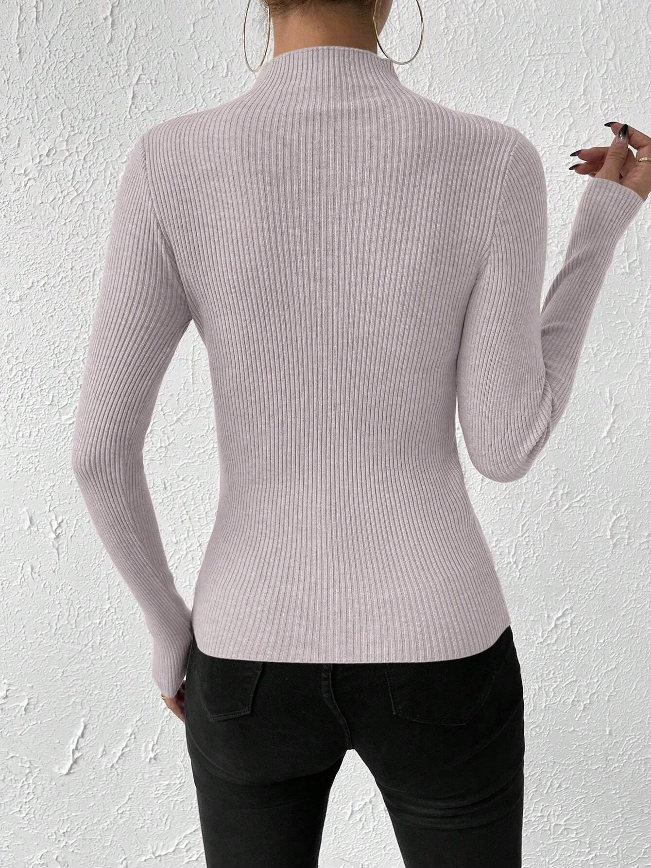 Essnce Mock Neck Ribbed Knit Sweater shein