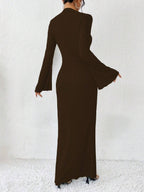Rafferiza Solid Color Long Bell Sleeve Women's Dress shein