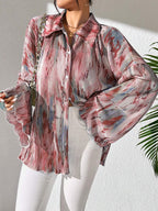 LUNE Women's Random Floral Print Bell Sleeve Blouse shein