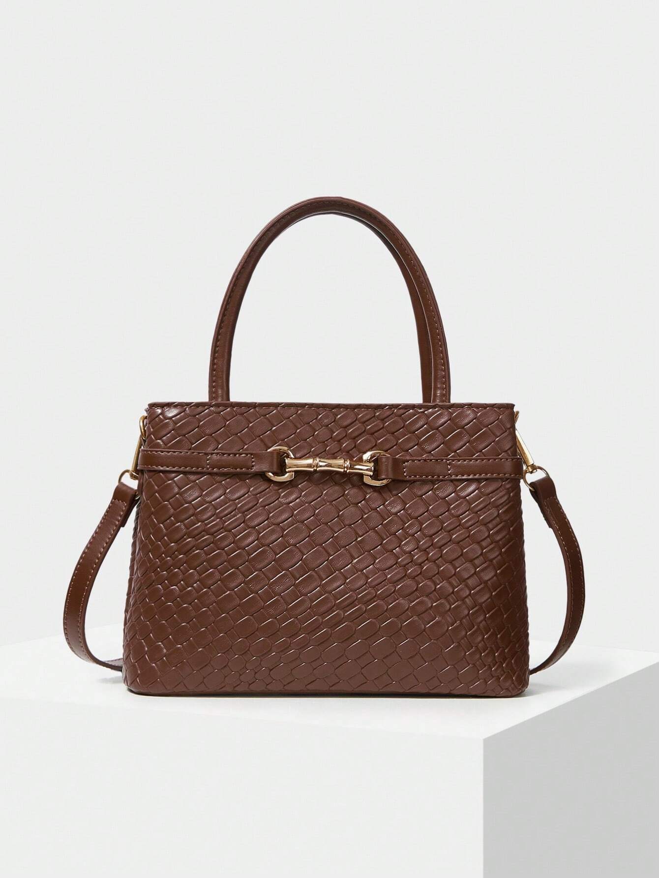 MOTF PREMIUM LADIES COMMUTER CHIC SOLID COLOR CROCODILE EMBOSSED METAL BUCKLE DECOR HANDBAG shein
