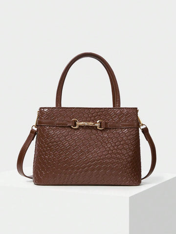 MOTF PREMIUM LADIES COMMUTER CHIC SOLID COLOR CROCODILE EMBOSSED METAL BUCKLE DECOR HANDBAG