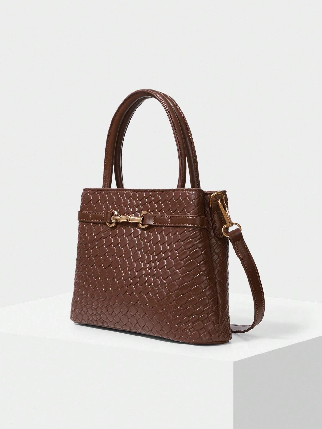 MOTF PREMIUM LADIES COMMUTER CHIC SOLID COLOR CROCODILE EMBOSSED METAL BUCKLE DECOR HANDBAG shein