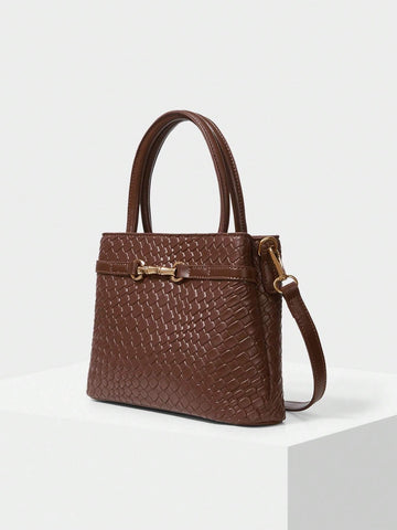 MOTF PREMIUM LADIES COMMUTER CHIC SOLID COLOR CROCODILE EMBOSSED METAL BUCKLE DECOR HANDBAG