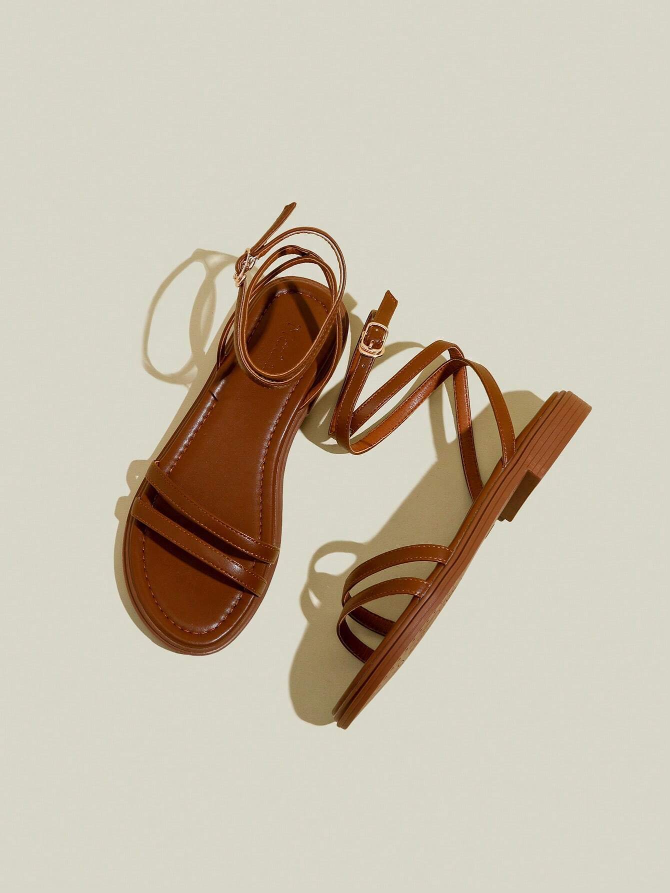 Women's Black Flat Sandals With Crossed Straps & Tie-Up Laces shein