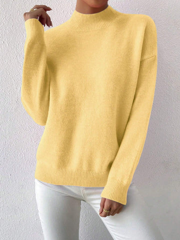 Essnce Mock Neck Drop Shoulder Sweater shein