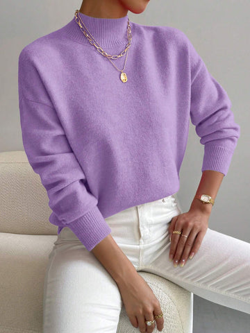 Essnce Mock Neck Drop Shoulder Sweater shein