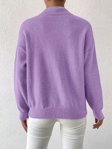 Essnce Mock Neck Drop Shoulder Sweater shein