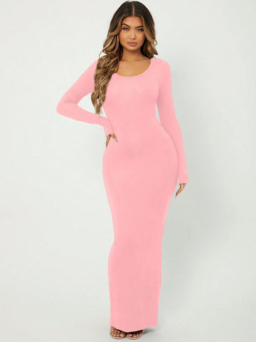 SXY Solid Maxi Bodycon Dress