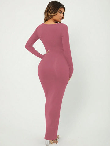 SXY Solid Maxi Bodycon Dress