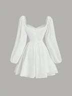 MOD Sweetheart Neck Lantern Sleeve Ruched Bust Dress shein