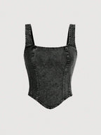 MOD Women Black Casual Denim Tank Top With Wide Straps And Back Zipper shein