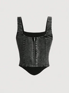 MOD Women Black Casual Denim Tank Top With Wide Straps And Back Zipper shein