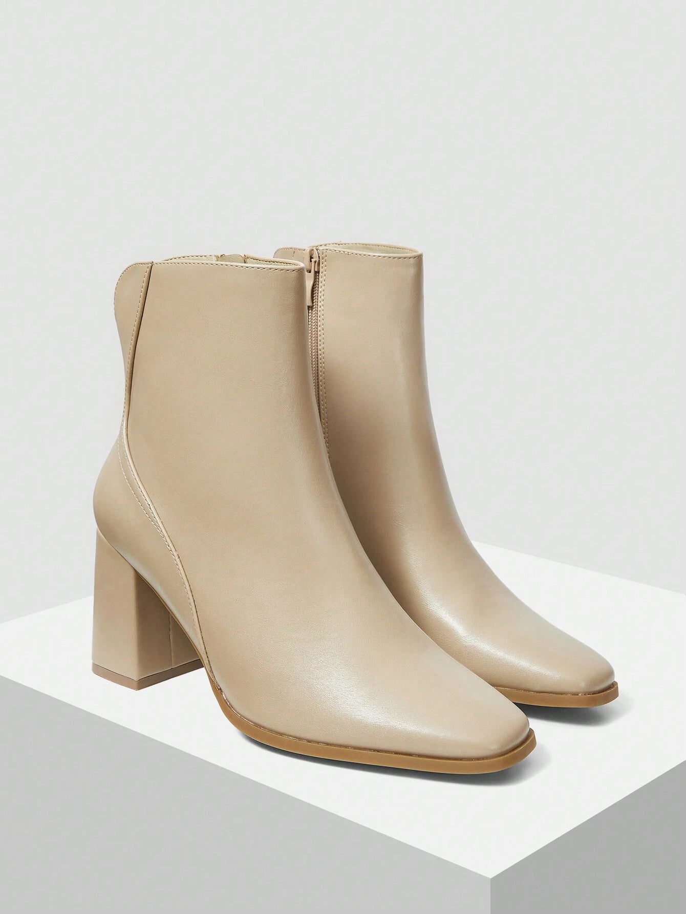 MOTF PREMIUM WOMEN FASHION MINIMALIST SOLID COLOR ZIPPER DECOR HIGH HEEL ANKLE BOOTS shein
