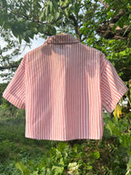 MOOSTA Striped Cropped Relaxed Casual Women Oversized Cuffed Sleeve Blouse shein