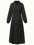 Womens Elegant Formal Long Sleeve Solid Color Belted Dress shein