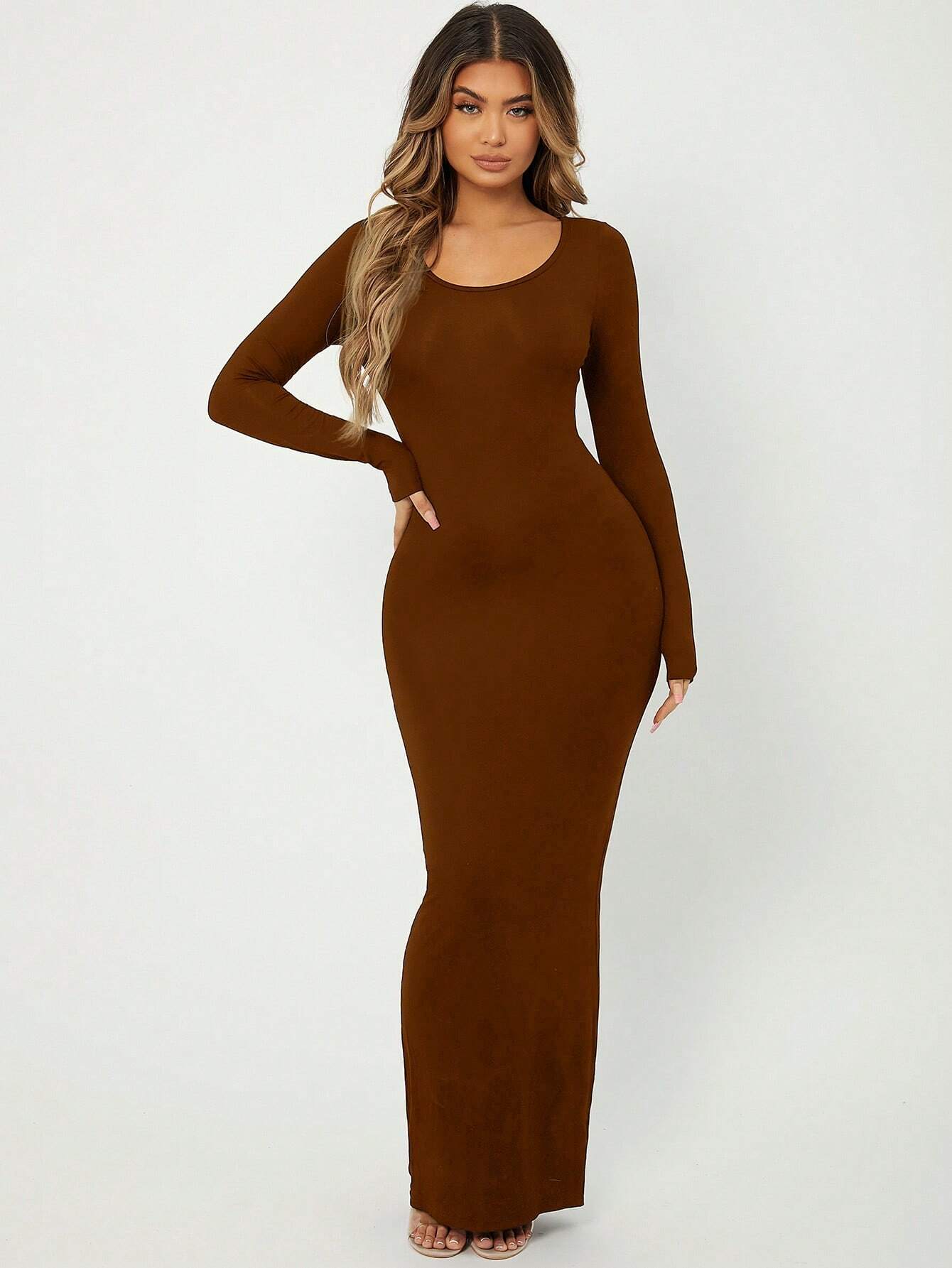 SXY Solid Maxi Bodycon Dress shein