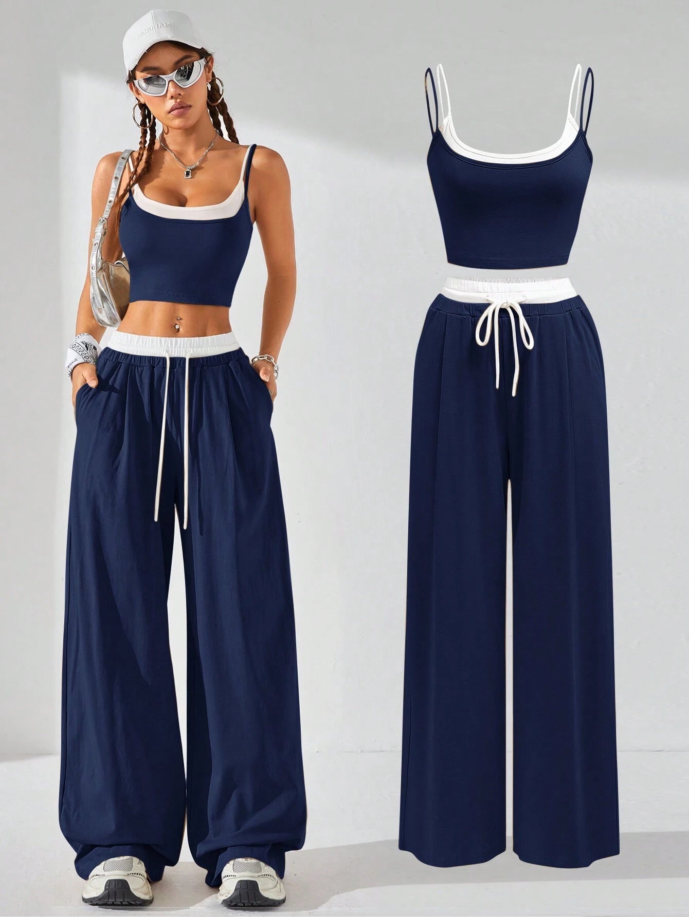 Coolane Women's Summer Casual Sport Knit Two Fake Pieces Tank Tops & Sweatpants