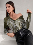 Privé Annual Ring Print Drop Shoulder Shirt shein