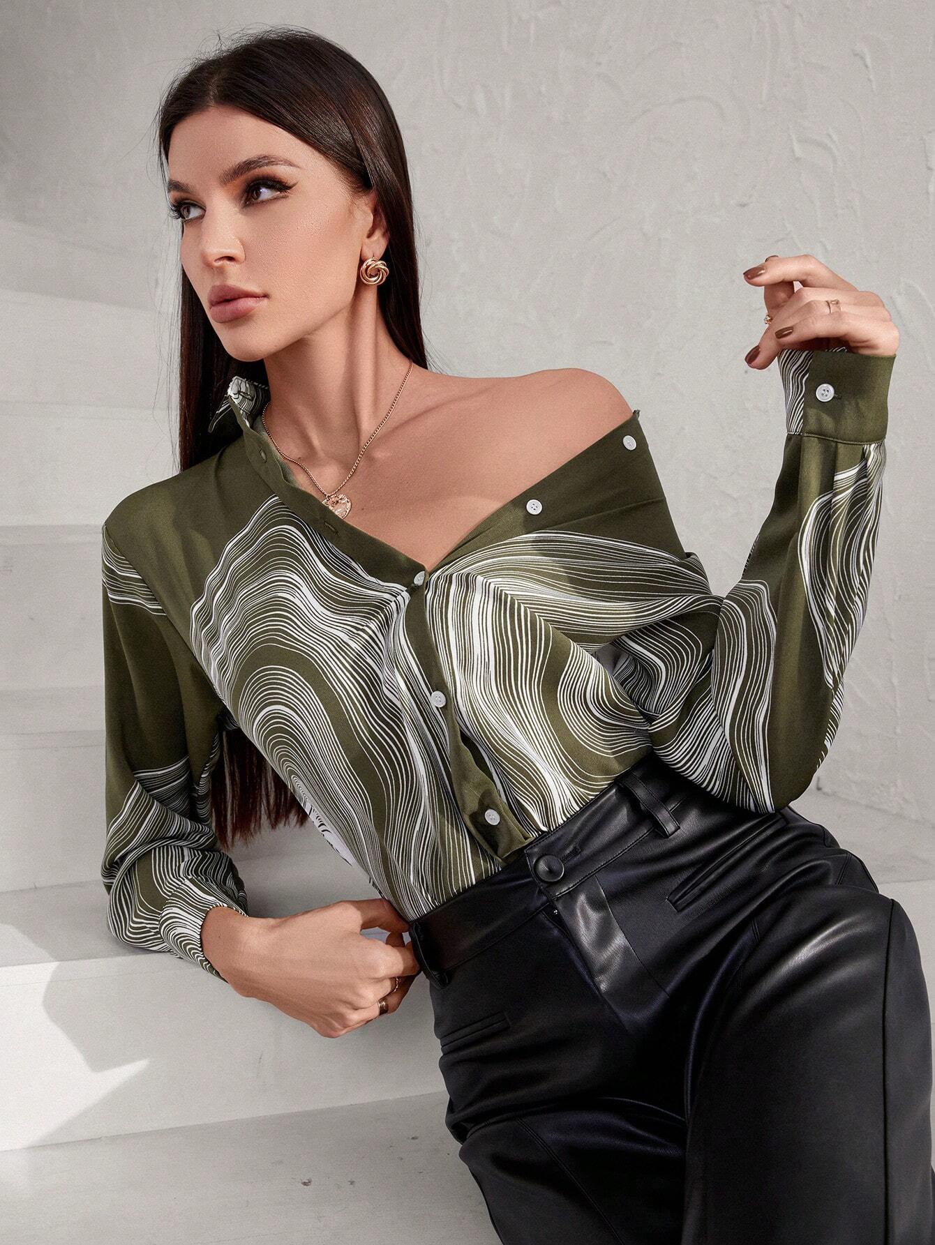 Privé Annual Ring Print Drop Shoulder Shirt shein