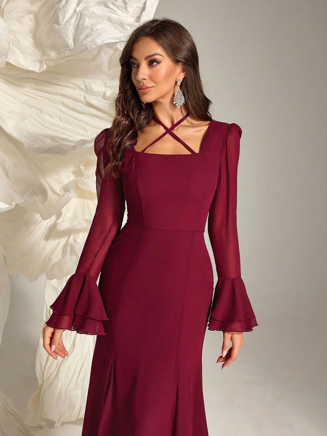 Women's Solid Color Bell Sleeve Maxi Casual Dress