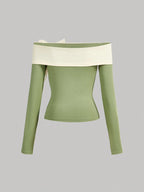MOD Night Outfit Color Block Bow Decorated Off Shoulder T-Shirt shein