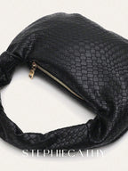 Fashionable Woven Embossed Soft PU Vegan Leather Knotted Strap Small Top-Handle Shoulder Hobo Bag shein