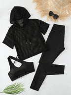 2pcs Women Solid Color Drawstring Hoodie Top And Pants Casual Sports Set shein